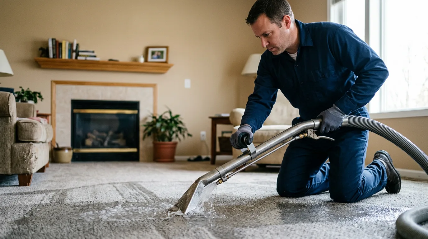Water damage restoration technician working near Andover, NJ